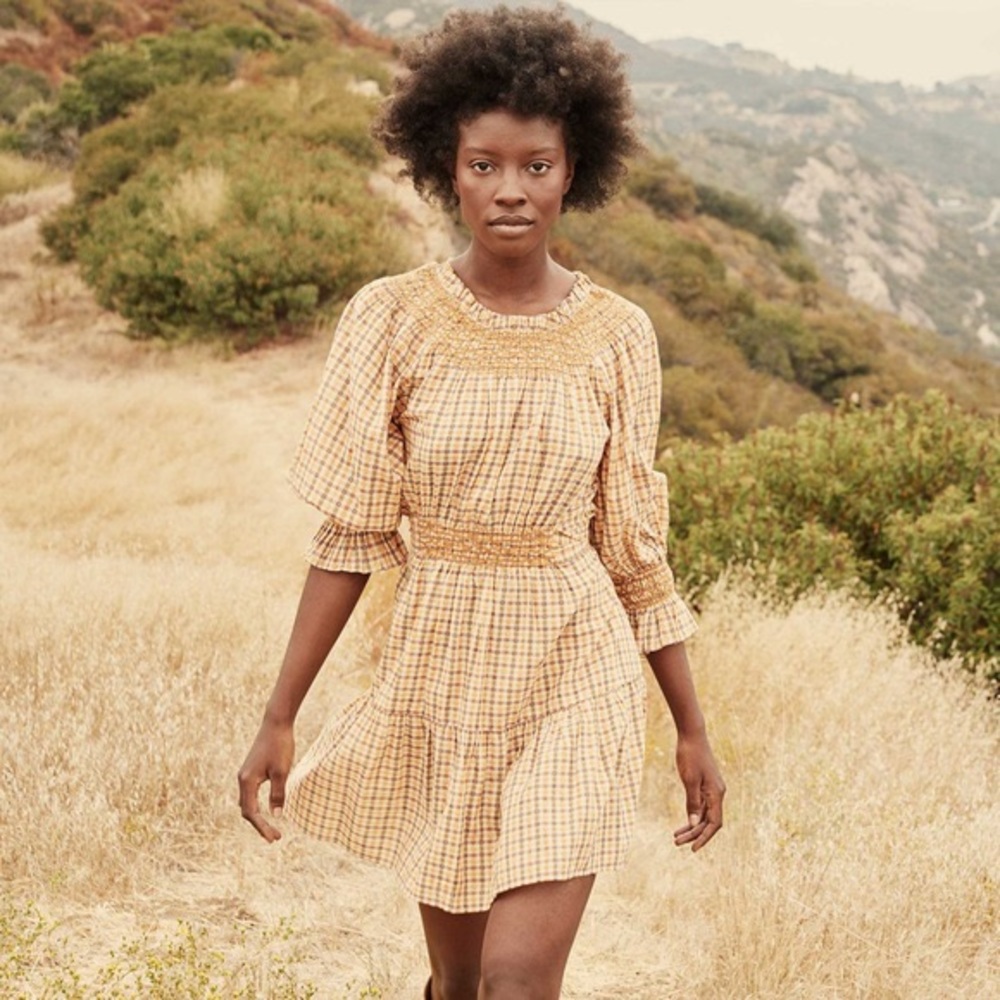 Dôen Sabine Dress in Orange Plaid